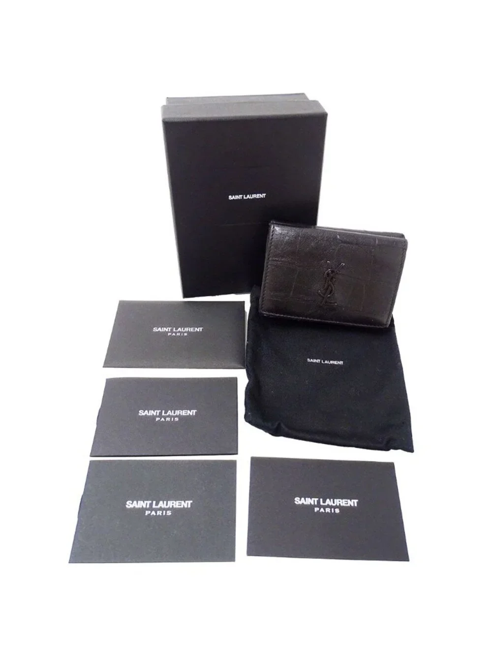 Saint Laurent Wallet Trifold Leather Black Compact Mini Logo Adult - Picture 5 of 15